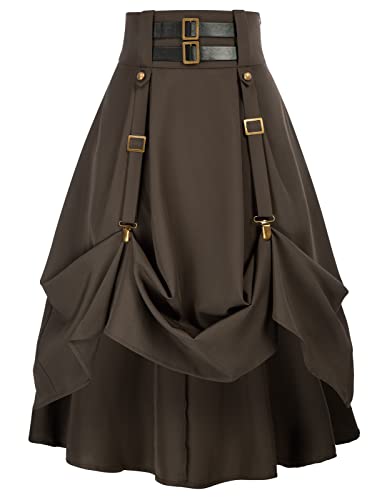 Mittelalter Damen Festlich Party Club Steampunk mit Schnalle und Riemen Rock Kaffeebraun L von SCARLET DARKNESS