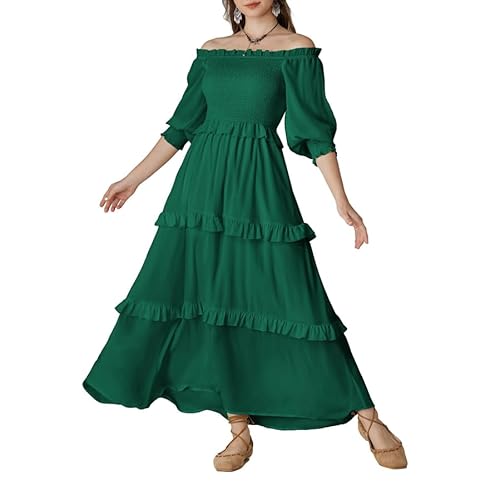 Mittelalter Damen Rüschenkleid Korsett Vintage Retro 3/4 Arm Gesmokte Swing-Kleid Grün M von SCARLET DARKNESS