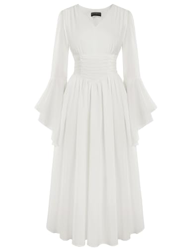 Mittelalter Viktorianisches Kleid A-Linie White Gothic Piratenkleid Corset Dresses for Women Maxikleid Große Größen XXL von SCARLET DARKNESS