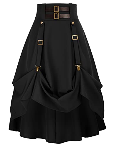 Mttelalter Damen einstellbare Frontlänge Cosplay Rock mit Schnalle und Riemen Rock Rockabilly Schwarz XXL von SCARLET DARKNESS