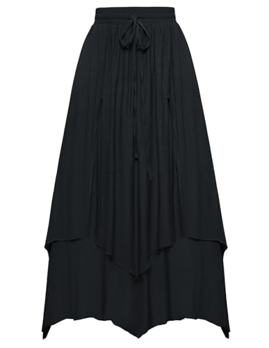 Piraten Rock Damen Unregelmäßiger Saum mit Kordelzug Eleganter Renaissance Maxirock Schwarz XXL von SCARLET DARKNESS