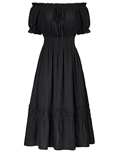 Renaissance-Kleid für Damen, Übergröße, Sommer, Maxi, lang, schulterfrei, Schwarz, S von SCARLET DARKNESS