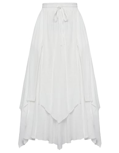 Renaissance Rock Damen Elastische Taille mit Taschen Unregelmäßiger Saum Trachtenrock Weiß L von SCARLET DARKNESS