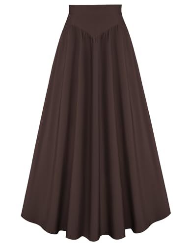 Renaissance Trachtenrock für Damen Retro mit Tasche Flowy Swing Gefüttert Rock Dunkelbraun M von SCARLET DARKNESS