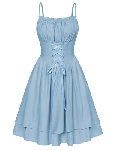 SCARLET DARKNESS 2024 Frühling Cottagecore Dress Ärmellos mit Schnürung Doppelter Rüschen Abendkleid Hellblau L SCARLET DARKNESS 2024 Frühling Cottagecore Dress Ärmellos mit Schnürung Doppelter Rüschen Abendkleid Hellblau L von SCARLET DARKNESS