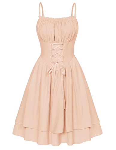 2025 Frühling Sommer Kleid Ärmellos mit Schnürung Doppelter Rüschenkleid Hellgelb L von SCARLET DARKNESS