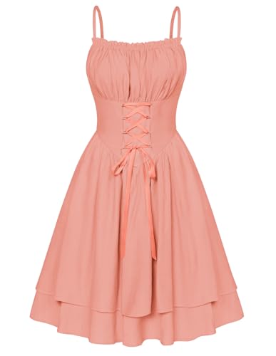 SCARLET DARKNESS 2025 Frühling Sommer Kleid Ärmellos mit Schnürung Doppelter Rüschenkleid Orange Rosa L von SCARLET DARKNESS