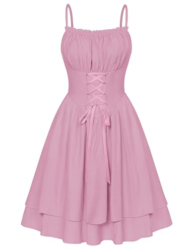 SCARLET DARKNESS 2025 Frühling Sommer Kleid Ärmellos mit Schnürung Doppelter Rüschenkleid Rosa L von SCARLET DARKNESS