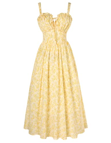 SCARLET DARKNESS Blumendruck Strandkleid Langes Sommerkleid Damen Leicht Luftig Spaghettiträger Kleid Beige-Gelb Große Größen XXL von SCARLET DARKNESS