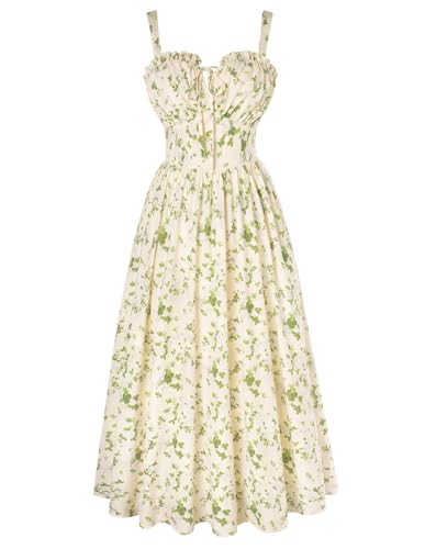 SCARLET DARKNESS Blumendruck Strandkleid Langes Sommerkleid Damen Leicht Luftig Spaghettiträger Kleid Beige-Grün Große Größen XXL von SCARLET DARKNESS
