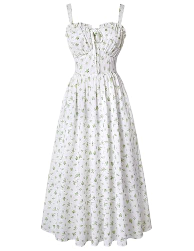 SCARLET DARKNESS Blumendruck Strandkleid Langes Sommerkleid Damen Leicht Luftig Spaghettiträger Kleid Grüne Große Größen XXL von SCARLET DARKNESS