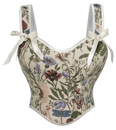 SCARLET DARKNESS Corsage Damen Floral Korsett Square V-Ausschnitt Lace-up Mittelalter Corset Top Aprikose Blumen 48 von SCARLET DARKNESS