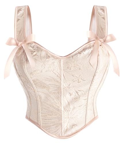 SCARLET DARKNESS Corsage Damen Floral Korsett Square V-Ausschnitt Lace-up Mittelalter Corset Top Champagnerrosa 48 von SCARLET DARKNESS
