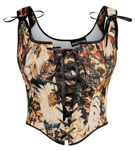 SCARLET DARKNESS Damen Crop Top für Cottagecore Dress Festlich Party Club Korsett Trachtenmieder Schwarz Kaffee Blumen 46 SCARLET DARKNESS Damen Crop Top für Cottagecore Dress Festlich Party Club Korsett Trachtenmieder Schwarz Kaffee Blumen 46 von SCARLET DARKNESS