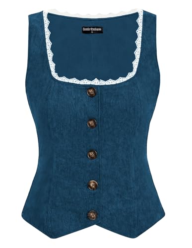 SCARLET DARKNESS Damen Cottagecore Herbst Weste Retro Ärmellos Corsage Mittelalter Mieder Dunkelblau XL von SCARLET DARKNESS
