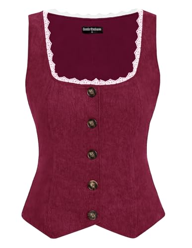 SCARLET DARKNESS Damen Cottagecore Herbst Weste Retro Ärmellos Corsage Mittelalter Mieder Rotwein XL von SCARLET DARKNESS