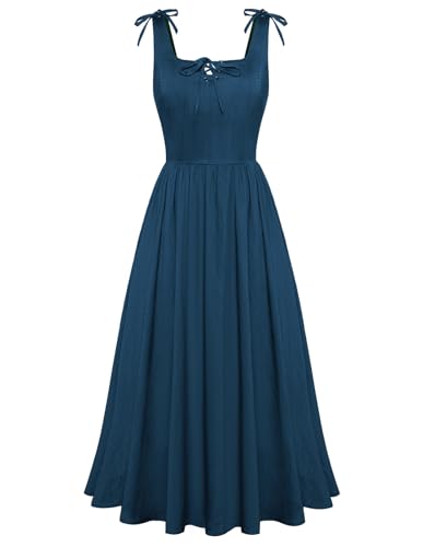 SCARLET DARKNESS Damen Cottagecore Kleid High-Low Saum Ärmellos Gesmokt Spaghettiträger Sommerkleider Dunkelblau M von SCARLET DARKNESS