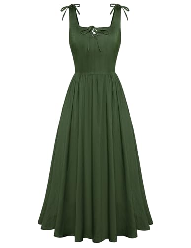 SCARLET DARKNESS Damen Cottagecore Kleid High-Low Saum Ärmellos Gesmokt Spaghettiträger Sommerkleider Olivgrün M von SCARLET DARKNESS