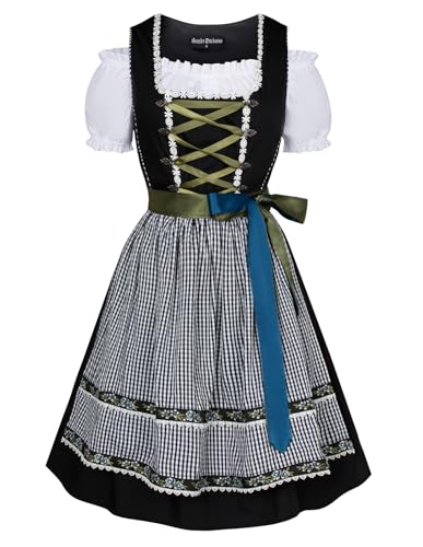 SCARLET DARKNESS Damen Dirndl Kleid Oktoberfest Kostüme 3tlg Festliche Dirndlschürze und Tops Schwarz Weiß Plaid M von SCARLET DARKNESS