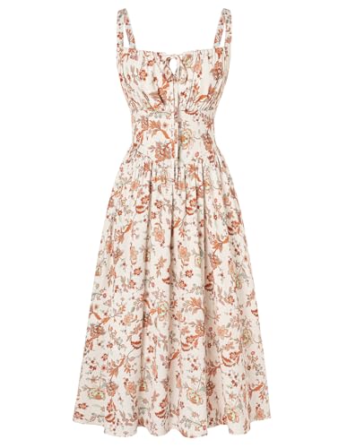 Damen Freizeit Maxikleid Elegant mit Schnürung Gesmokt Sommerkleid Orange Blumen XL von SCARLET DARKNESS