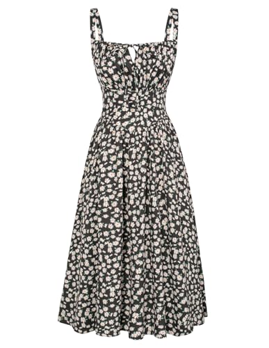 Damen Freizeit Maxikleid Elegant mit Schnürung Gesmokt Sommerkleid Schwarz-Gelb Blumen XL von SCARLET DARKNESS