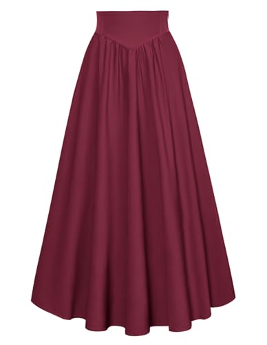 SCARLET DARKNESS Damen Frühling Sommer Faltenrock Gesmokt Elastische Taille Corsage Fairy Dress Rotwein L von SCARLET DARKNESS