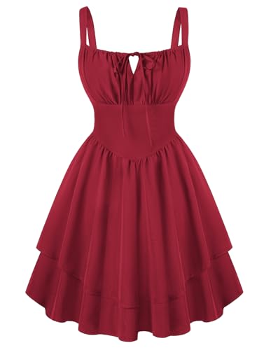 SCARLET DARKNESS Damen Frühling Sommer Sundress Hohe Taille mit Blumendruck Kleid Rot XL von SCARLET DARKNESS