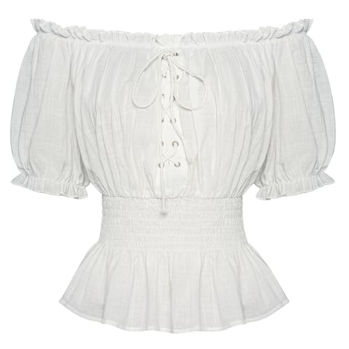 SCARLET DARKNESS Damen Gothic Carmenbluse Elastisch Hohe Taille Festlich Fasching Party Bluse Beige XL von SCARLET DARKNESS