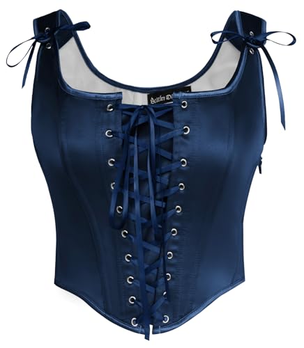 SCARLET DARKNESS Damen Gothic Corset Top Festlich Fasching Party Club Korsett Trachtenmieder Dunkelblau 46 SCARLET DARKNESS Damen Gothic Corset Top Festlich Fasching Party Club Korsett Trachtenmieder Dunkelblau 46 von SCARLET DARKNESS