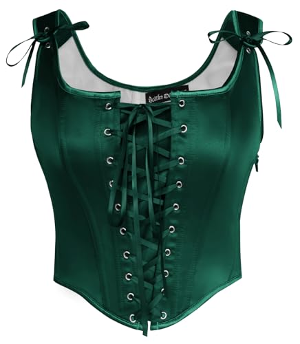 SCARLET DARKNESS Damen Gothic Corset Top Festlich Fasching Party Club Korsett Trachtenmieder Dunkelgrün 46 von SCARLET DARKNESS