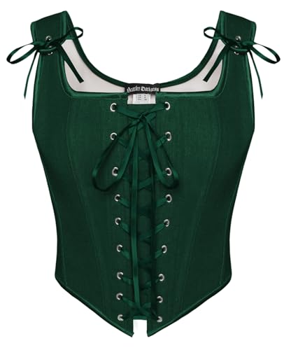 SCARLET DARKNESS Damen Gothic Cosplay Kostüm Festlich Party mit Fishbone Mittelalter Mieder Dunkelgrün 46 von SCARLET DARKNESS