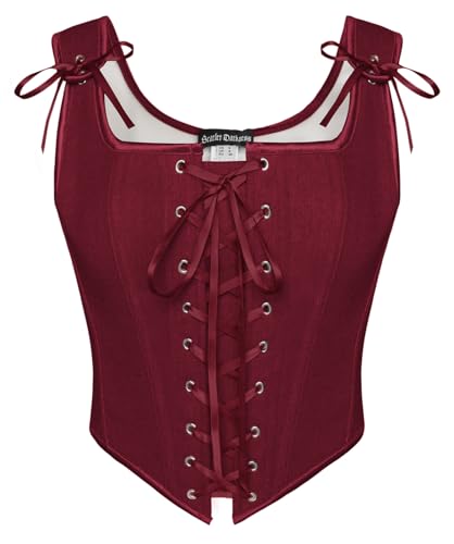 SCARLET DARKNESS Damen Gothic Cosplay Kostüm Festlich Party mit Fishbone Mittelalter Mieder Rotwein 46 von SCARLET DARKNESS