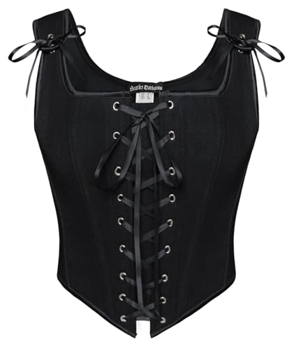 SCARLET DARKNESS Damen Gothic Cosplay Kostüm Festlich Party mit Fishbone Mittelalter Mieder Schwarz 46 von SCARLET DARKNESS