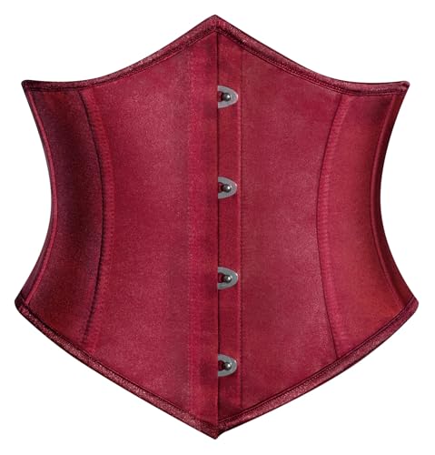 SCARLET DARKNESS Damen Gothic Wiking Corset Top Lace Up mit Fishbone Breiter Taillengürtel Rotwein 36 von SCARLET DARKNESS