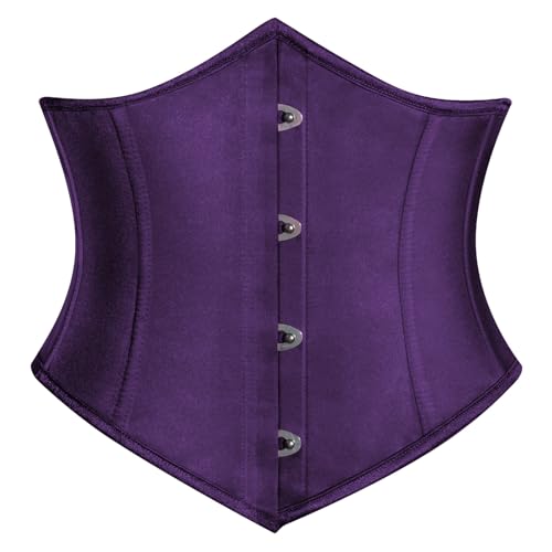 SCARLET DARKNESS Damen Gothic Wiking Corset Top Lace Up mit Fishbone Breiter Taillengürtel Dunkellila 36 von SCARLET DARKNESS