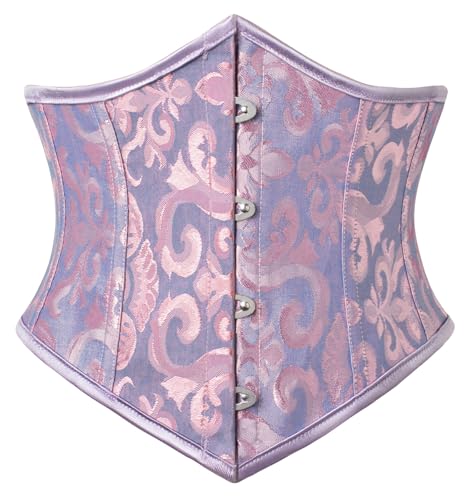SCARLET DARKNESS Damen Gothic Wiking Corset Top Lace Up mit Fishbone Breiter Taillengürtel Lila Jacquard 36 von SCARLET DARKNESS
