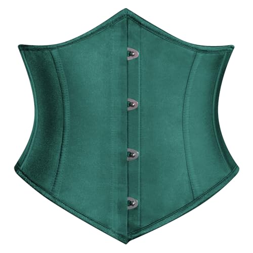 SCARLET DARKNESS Damen Gothic Wiking Corset Top Lace Up mit Fishbone Breiter Taillengürtel Smaragdgrün 36 von SCARLET DARKNESS