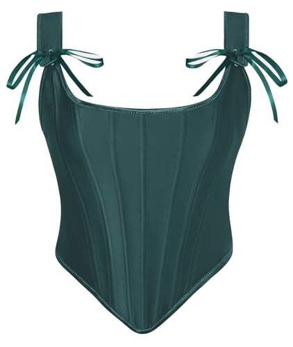 SCARLET DARKNESS Damen Grün Korsett Ärmelloses Schnürkorsett Renaissance Retro Corsagen Bustier Steampunk Weste Dunkelgrün 48 von SCARLET DARKNESS