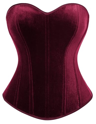 SCARLET DARKNESS Damen Herbst Winter Samt Korsett Elegant mit Fishbone Milkmaid Kostüm Rotwein 46 von SCARLET DARKNESS