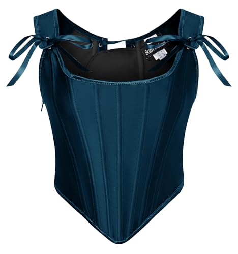 SCARLET DARKNESS Damen Korsett Ärmelloses Schnürkorsett Renaissance Retro Corsagen Bustier Steampunk Cosplay Weste Dunkelblau 48 von SCARLET DARKNESS
