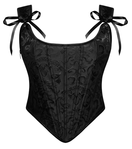 Damen Korsett Ärmelloses Schnürkorsett Renaissance Retro Corsagen Bustier Steampunk Cosplay Weste Schwarzer Jacquard 48 von SCARLET DARKNESS
