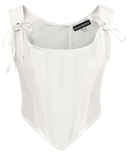 SCARLET DARKNESS Damen Korsett Ärmelloses Schnürkorsett Renaissance Retro Corsagen Bustier Steampunk Cosplay Weste Weiß 48 von SCARLET DARKNESS