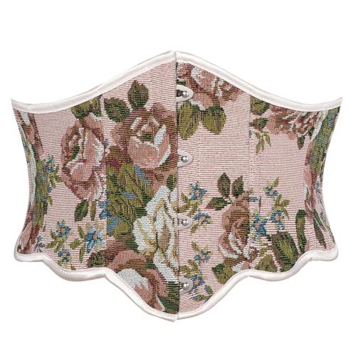 SCARLET DARKNESS Damen Korsett Gürtel Renaissance Breiter Gürtel mit Blumendruck Steampunk Cosplay Accessoires Rosa 42 von SCARLET DARKNESS