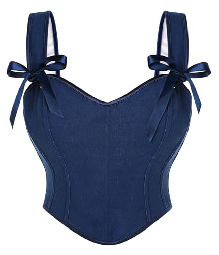 SCARLET DARKNESS Damen Korsett Lace-up Square V-Ausschnitt Festlich Corset Top Casual Korsett Dunkelblau 46 von SCARLET DARKNESS