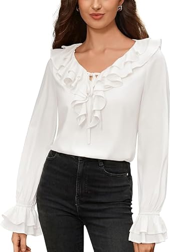 SCARLET DARKNESS Damen Lang Puffärmel Piratenbluse V-Neck mit Rüschen Lace-up Tops Cosplay Oberteil Weiß XL SCARLET DARKNESS Damen Lang Puffärmel Piratenbluse V-Neck mit Rüschen Lace-up Tops Cosplay Oberteil Weiß XL von SCARLET DARKNESS
