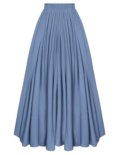 SCARLET DARKNESS Damen Maxirock Mittelalter Karneval Kostüm Elastische Taille Lang Leicht Freizeitrock Denim-Blau XL von SCARLET DARKNESS