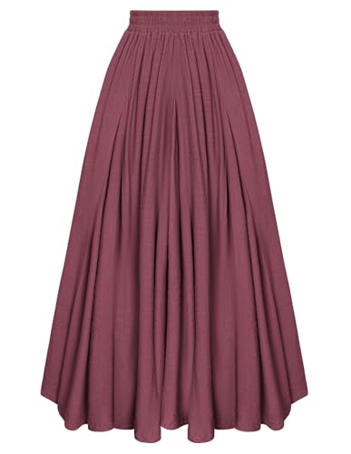 SCARLET DARKNESS Damen Maxirock Mittelalter Karneval Kostüm Elastische Taille Lang Leicht Freizeitrock Karminrot XL von SCARLET DARKNESS