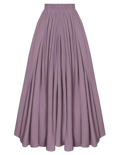 SCARLET DARKNESS Damen Maxirock Mittelalter Karneval Kostüm Elastische Taille Lang Leicht Freizeitrock Lila XL von SCARLET DARKNESS