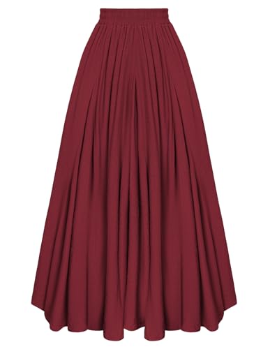 SCARLET DARKNESS Damen Maxirock Mittelalter Karneval Kostüm Elastische Taille Lang Leicht Freizeitrock Rotwein XL von SCARLET DARKNESS