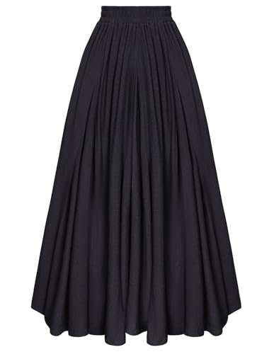 Damen Maxirock Mittelalter Karneval Kostüm Elastische Taille Lang Leicht Freizeitrock Schwarz XL von SCARLET DARKNESS